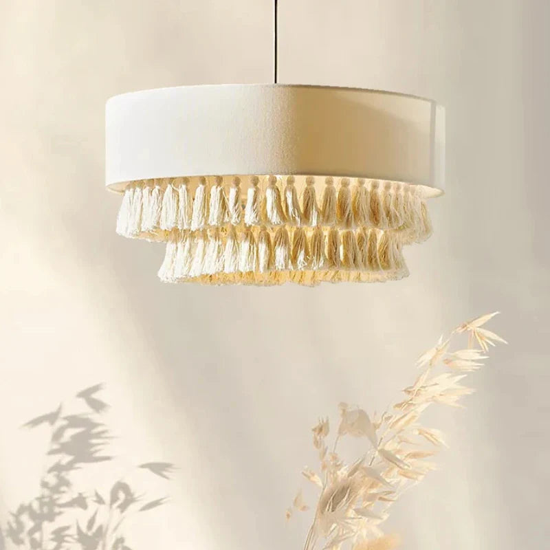 Axyaa Boho Wabi Sabi Fabric Chandelier: Creamy Nordic Style Handmade Pendant Lamp