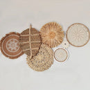 Axyaa Round Rattan Wall Basket Decor: Nordic Style Hanging Frame Ornament Craft