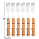 Axyaa Gold Bamboo Handle Dinner Fork Set - Stainless Steel Cutlery Set