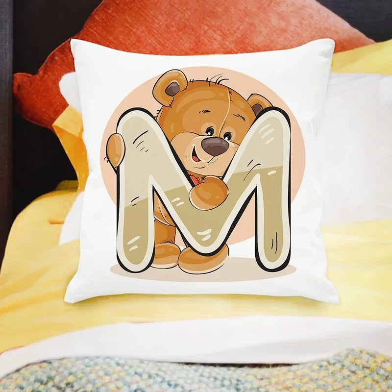 Axyaa Cartoon Bear Alphabet Print Cushion Cover - Children's Room Decor