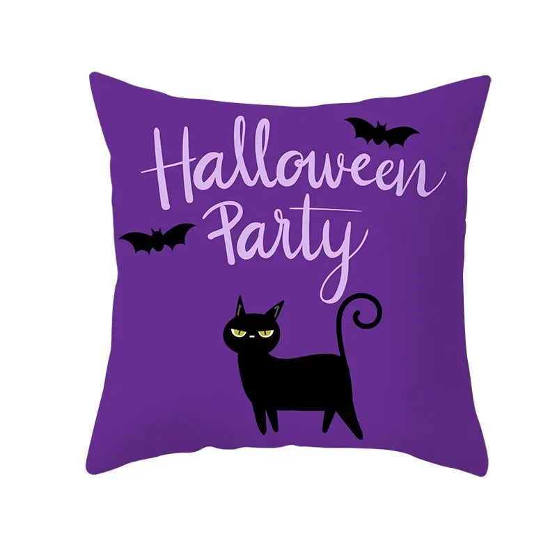 Axyaa Black Cat Pumpkin Cushion Cover 45x45 cm - Home Decor Funny Printed Pillow Case