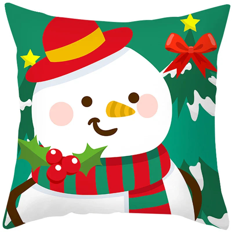 Axyaa Christmas Cushion Cover 45x45cm Snowman Santa Noel Navidad Happy New Year