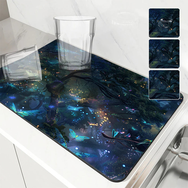 Axyaa Dream Forest Absorbent Drying Mat - Anti Slip Table Decoration Mats