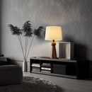 Axyaa LED Floor Lamp with Unique Fabric Shade & Solid Wood Design