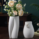 Axyaa Geometric Circle Ceramic Vase - White Streak Design - Handcrafted Floral Accessories