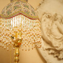 Axyaa Retro Brass Table Lamp with LED, Tassel Detail, and Fabric Lampshade for Home Decor