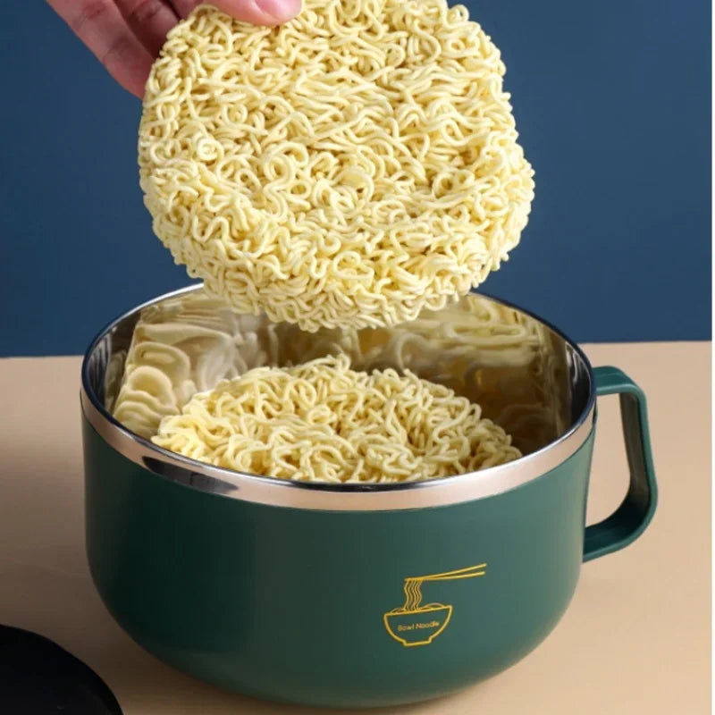 Axyaa Stainless Steel Double-Layer Noodle Bowl - Anti-Scalding Lunch Box & Food Container