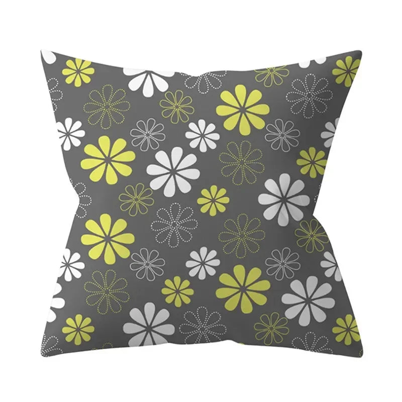 Axyaa Yellow Floral Geometric Cushion Cover 45x45cm