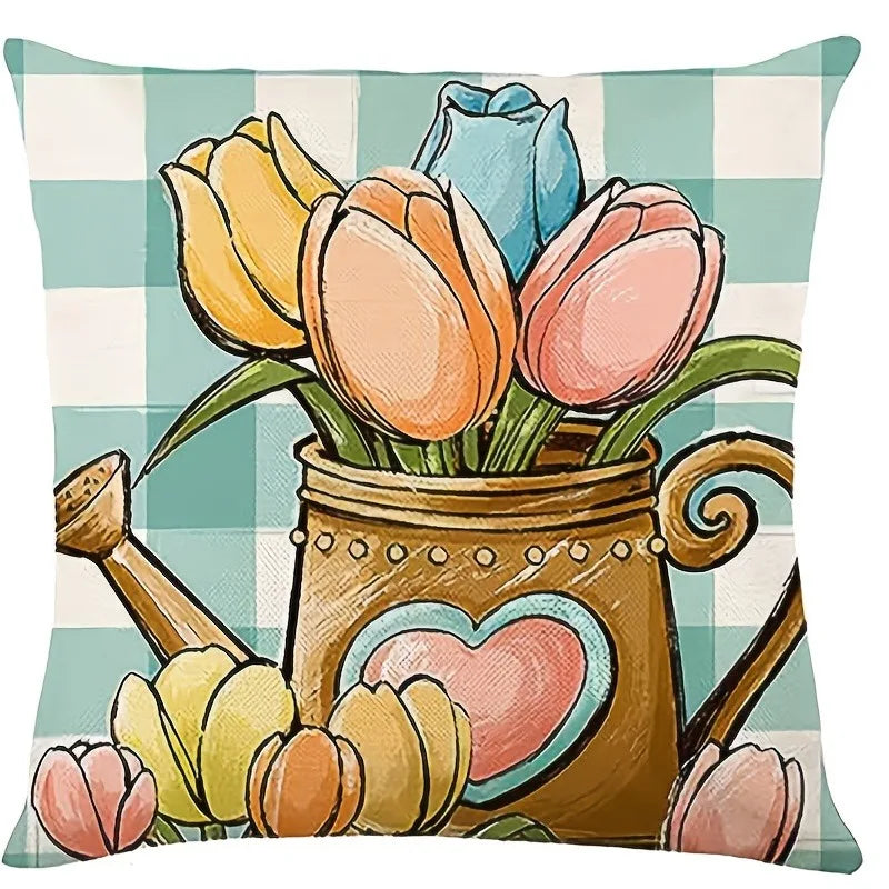 Axyaa Easter Decor Pillow Cover: Dwarf Bunny & Egg Print Farmhouse Sofa Cushion