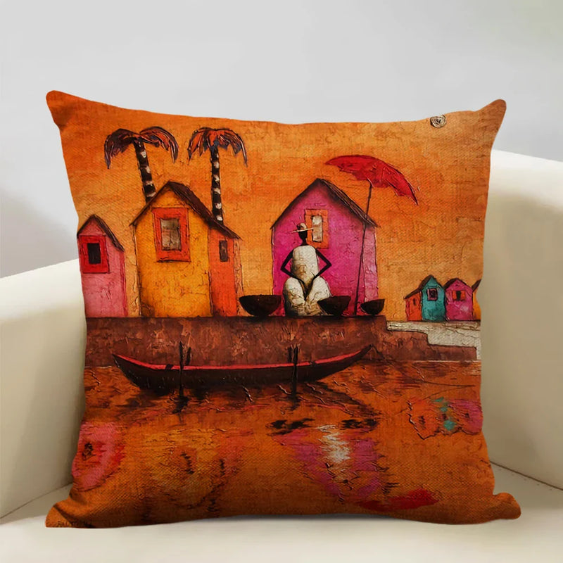 Axyaa African National Style Linen Cushion Cover 45x45cm for Sofa Decor and Artistic Home Decor
