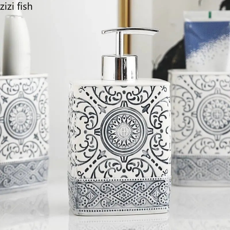 Axya Geometric Ceramic Bathroom Set in Black and White -  Bathroom Accessories