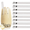 Axyaa 8Pcs Stainless Steel Bubble Tea Straw Set Smoothie Spoon Shaped Straw