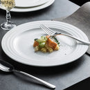 Axyaa White Ceramic Plate Line Texture Steak Pasta Serving Dessert Snack Plate