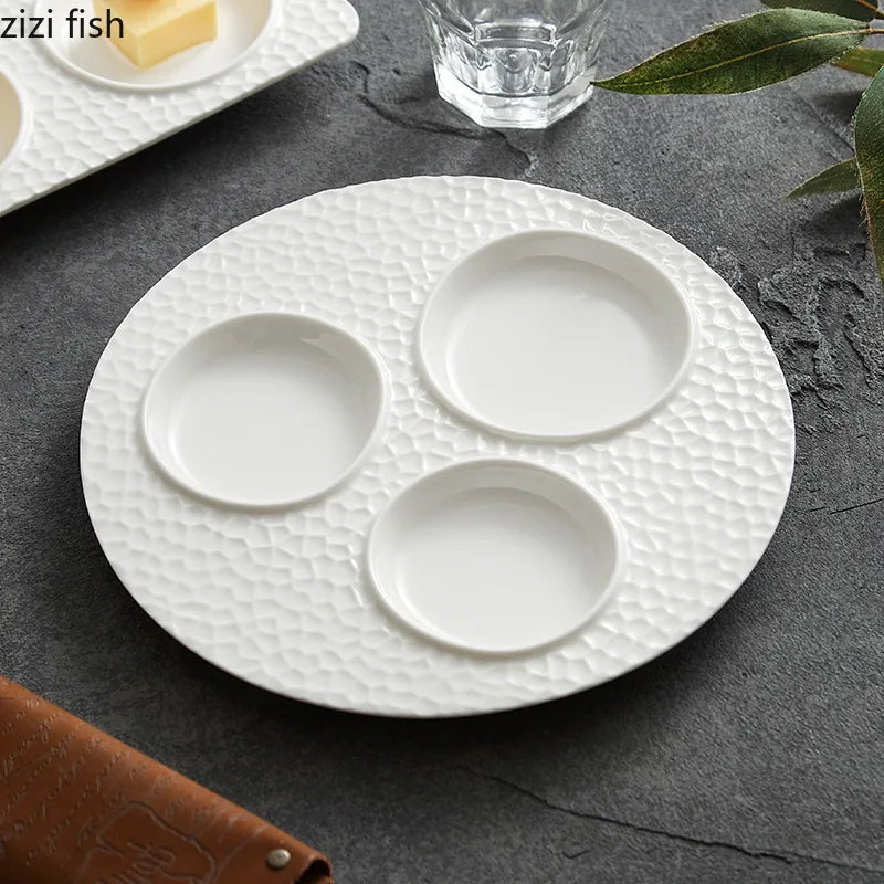 Axya 3-Grid White Ceramic Snack Tray Sushi Plate Set