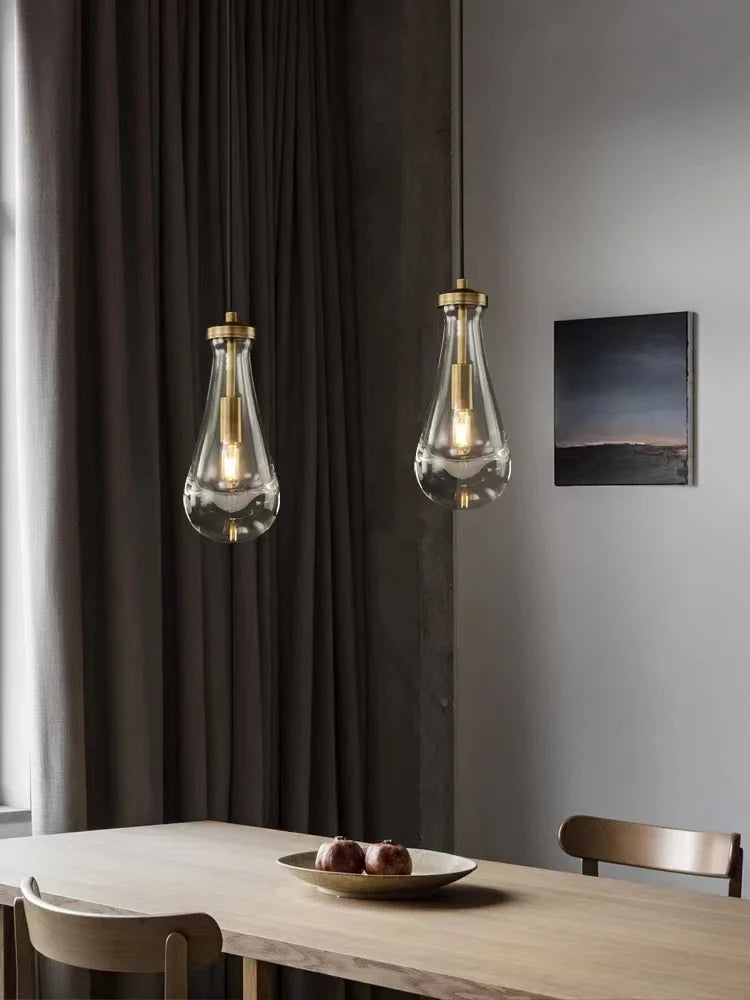 Axya Brass Water Drop Glass Pendant Light - Nordic Luster Hanging Fixture