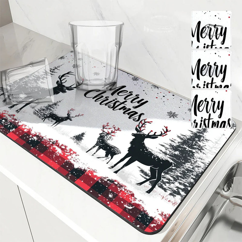 Axyaa Christmas Tree Kitchen Drain Pad: Absorbent, Anti-Slip, Quick Dry.