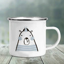 Axyaa Elephant Print Enamel Camping Mug - Creative Handle Drinkware Hiking Cup