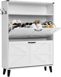 Axyaa Farmhouse Shoe Storage Cabinet with Drawers and Open Shelves for Entryway