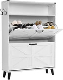 Axyaa Farmhouse Shoe Storage Cabinet with Drawers and Open Shelves for Entryway
