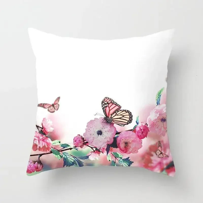 Axyaa Butterfly Flower Polyester Cushion Cover