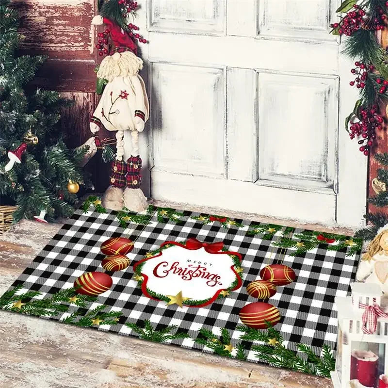 Axyaa Christmas Home Decoration Door Mat with Santa Snowman Tree Print