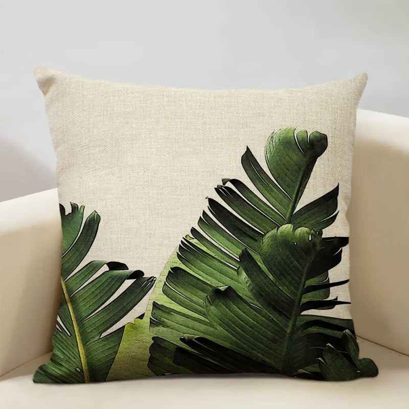 Axyaa Tropical Palm Leaf Cushion Cover 45x45cm Linen Pillowcase