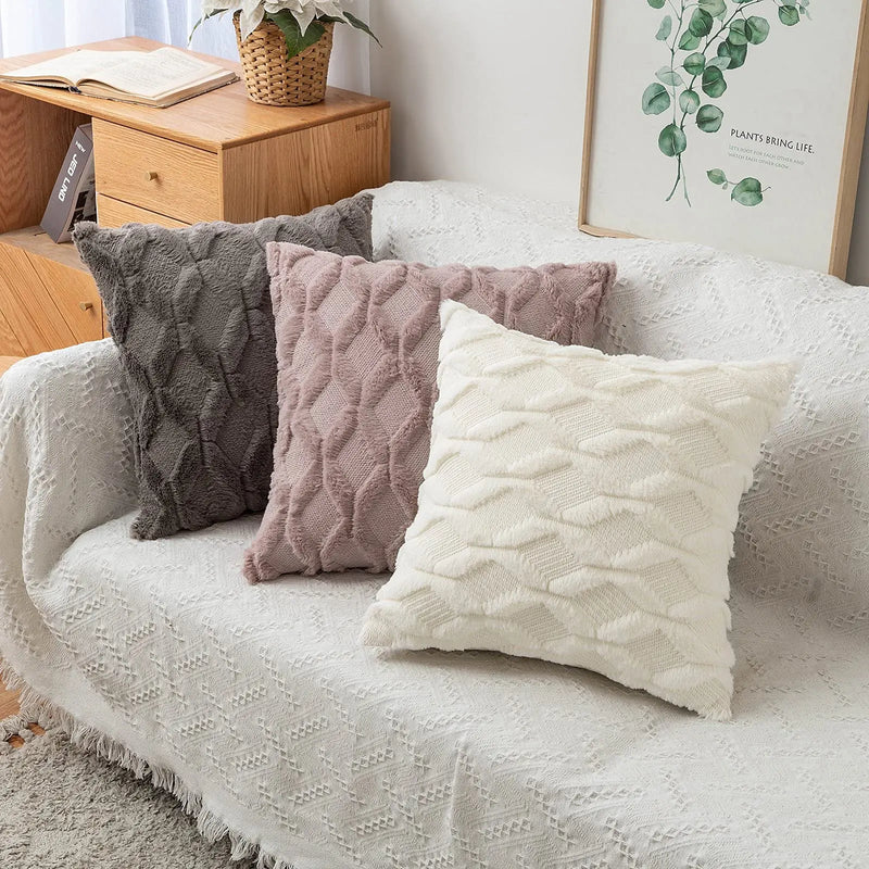 Geometric Plush Pillow Cover for Sofa, Nordic Home Decor by Axyaa