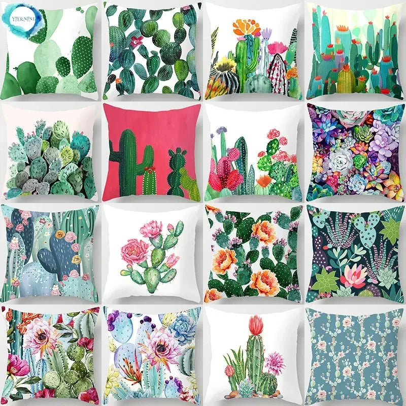 Axyaa Cactus Plants Pattern Cushion Cover Throw Pillow for Sofa Chairs