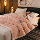 Axyaa Plush Quilted Blanket, Coral Fleece, Double Sided, Thick Bed Cover