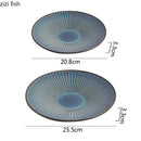 Axyaa Striped Ceramic Plate Set: Creative Tableware for Salad, Desserts, Noodles, and Sashimi.