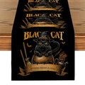 Axyaa Black Cat Broom Jar Hat Table Runner Halloween Decor