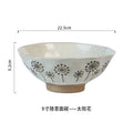 Axyaa Retro Ceramic Noodle Soup Bowl Underglaze Colored Lace Tableware