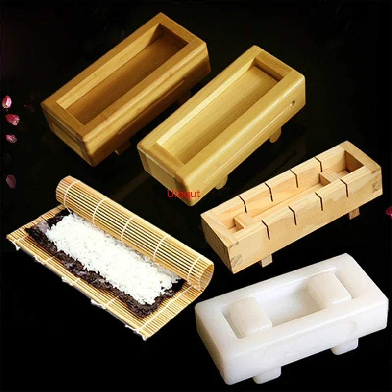 Axya Bamboo Sushi Maker Set - White Wooden Mat & Mould Kit