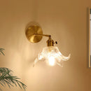 Axyaa Flower Glass LED Wall Lamp Pull Chain Switch, Rotatable Copper Wall Light