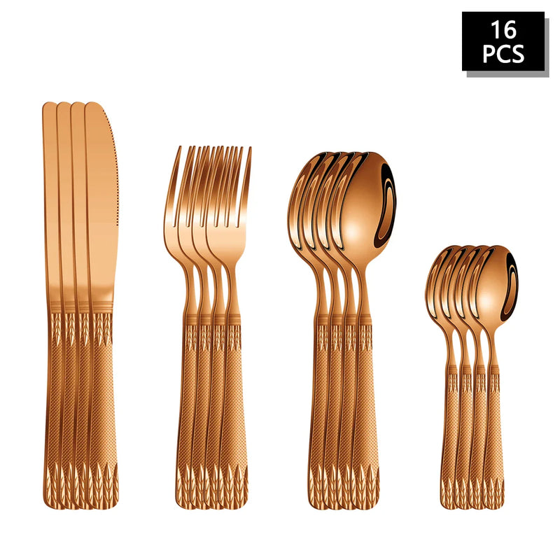 Axyaa Rose Gold Stainless Steel Cutlery Set - 24pcs Family Hotel Dining Kit