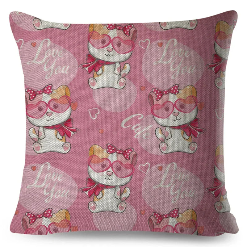 Axyaa Cat Cushion Cover: Decorative Linen Pillow for Home, Sofa, Children's Room