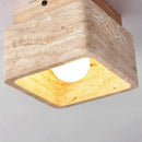 Axyaa Cave Travertine Ceiling Lamp with Walnut Wood Finish