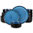 Axyaa 18/24PCS Black Ceramic Plate Sets Mediterranean Blue Dinnerware Set