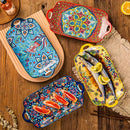 Axyaa Ceramic Fish Dish with Handle: Bohemian Style Rectangular Dining Tray, 12.8-inch