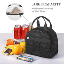 Axyaa Black Skull Damask Insulated Lunch Bag with Shoulder Strap