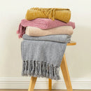 Axyaa Chenille Knit Throw Blanket with Fringe Tassels