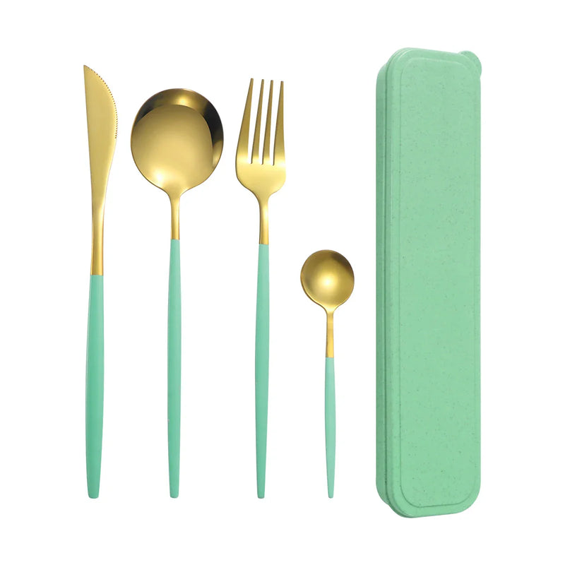 Axyaa Green Stainless Steel Tableware Set: Steak Knife, Fork, Spoon