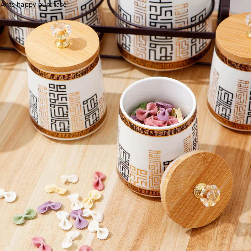 Axya Bamboo Lid Ceramic Airtight Kitchen Storage Jar