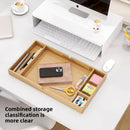 Axyaa Bamboo Drawer Monitor Stand Riser - White, Ergonomic Desk Organizer with Storage
