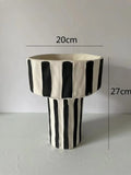 Axyaa Striped Ceramic Vase Geometric Flowerpot Ornament