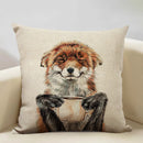 Axyaa Fox Linen Pillowcase - Nordic Animal Theme Decorative Cushion Cover 45x45cm