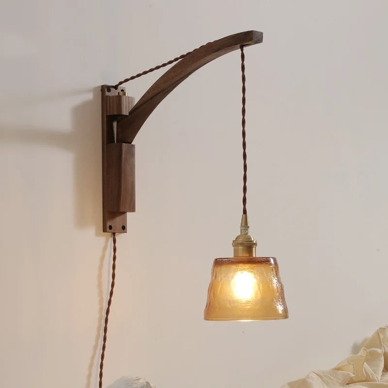 Axyaa Nordic LED Wall Sconce Walnut Copper Stair Light - Modern Home Decor