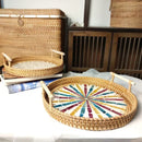 Axyaa Rattan Shell Basket Tray with Handle - Jewelry Storage & Living Room Organizer