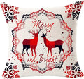 Axyaa Christmas Snowflake Red Bear Linen Pillow Cover 45x45 Square