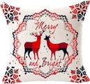Axyaa Christmas Snowflake Red Bear Linen Pillow Cover 45x45 Square